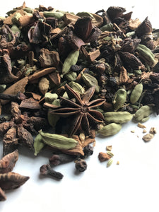 Shanti Chai & Co's Original Chai Blend, a delightfully aromatic traditional chai made up of seven different spices: cinnamon, cardamom pods and cardamom seeds, ginger, star anise, cloves, fennel and black peppercorns.